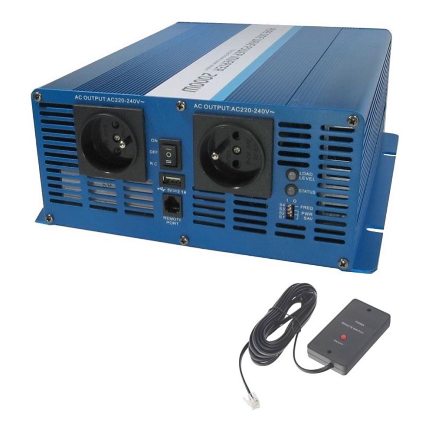 Convertor de tensiune 2000W/12V/230V  + telecomandă cu fir