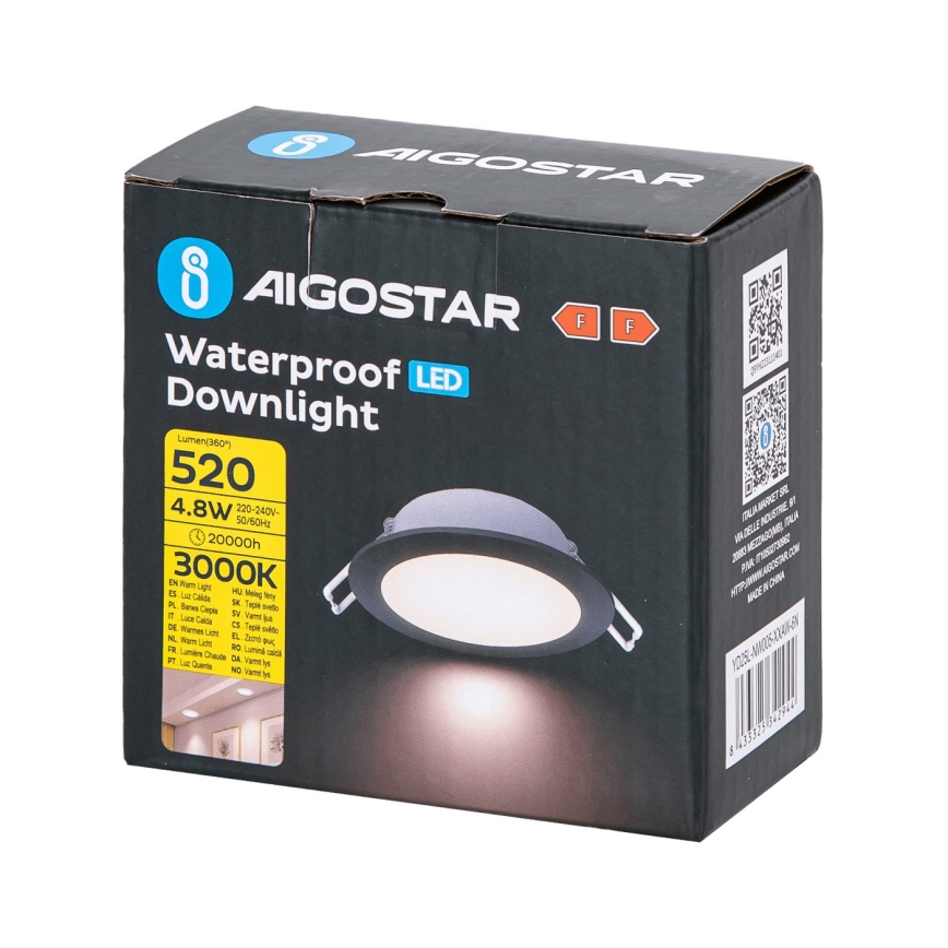 Corp de iluminat LED încastrat pentru baie Aigostar LED/4,8W/230V 3000K negru IP65