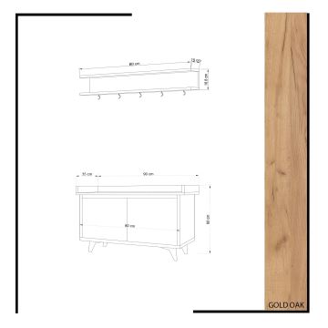 Cuier de perete ARASSO 18,8x80 cm + pantofar 60x90 alb/maro