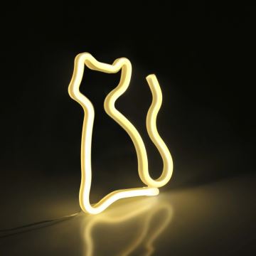 Decorațiune LED neon de perete CAT LED/3W/3xAA galben