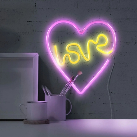 Decorațiune LED neon de perete LOVE LED/3W/3xAA roz