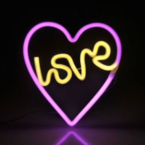 Decorațiune LED neon de perete LOVE LED/3W/3xAA roz