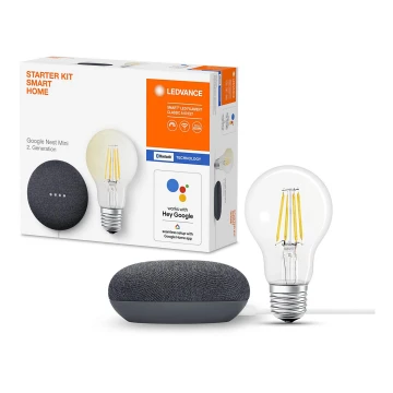 Difuzor inteligent Google Nest Mini + bec LED dimabil SMART+ A60 E27/60W/230V Ledvance