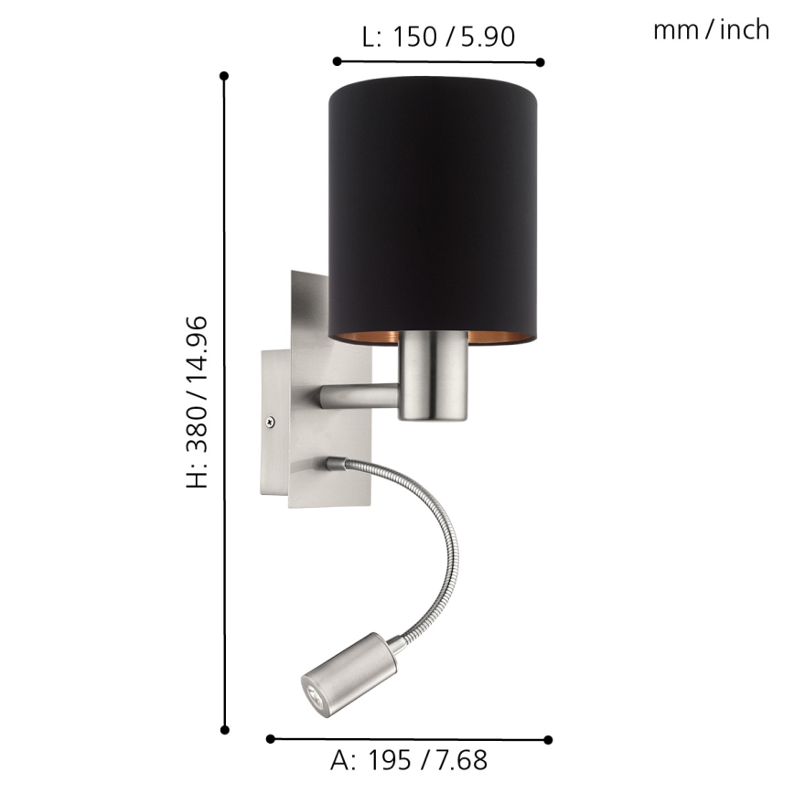 Eglo - LED Aplica perete 1xE27/40W+LED/3,8W negru