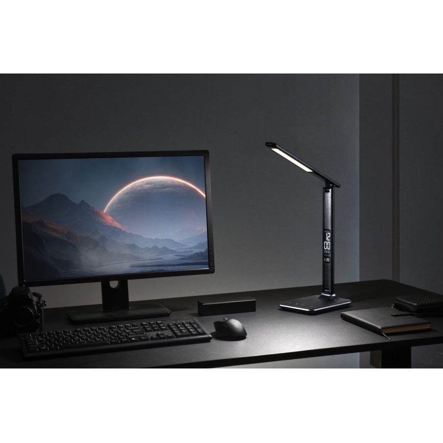 LED Lampă de masă cu display LED/9W/230V/12V negru