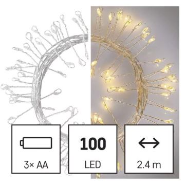 Instalație LED de Crăciun 100xLED/3xAA 2,7m alb cald