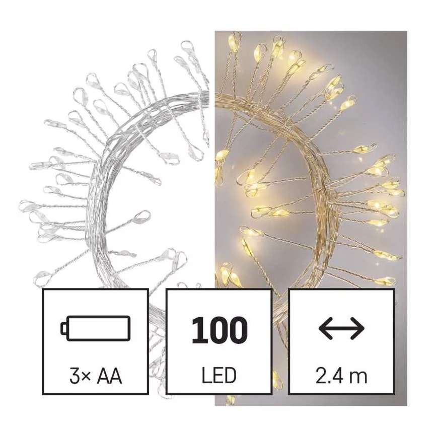 Instalație LED de Crăciun 100xLED/3xAA 2,7m alb cald