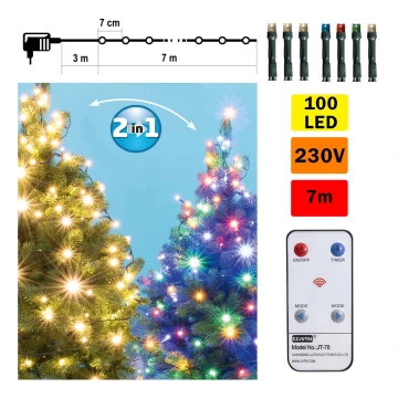 Instalație LED de Crăciun de exterior 100xLED 10m IP44 alb cald/multicolor + telecomandă