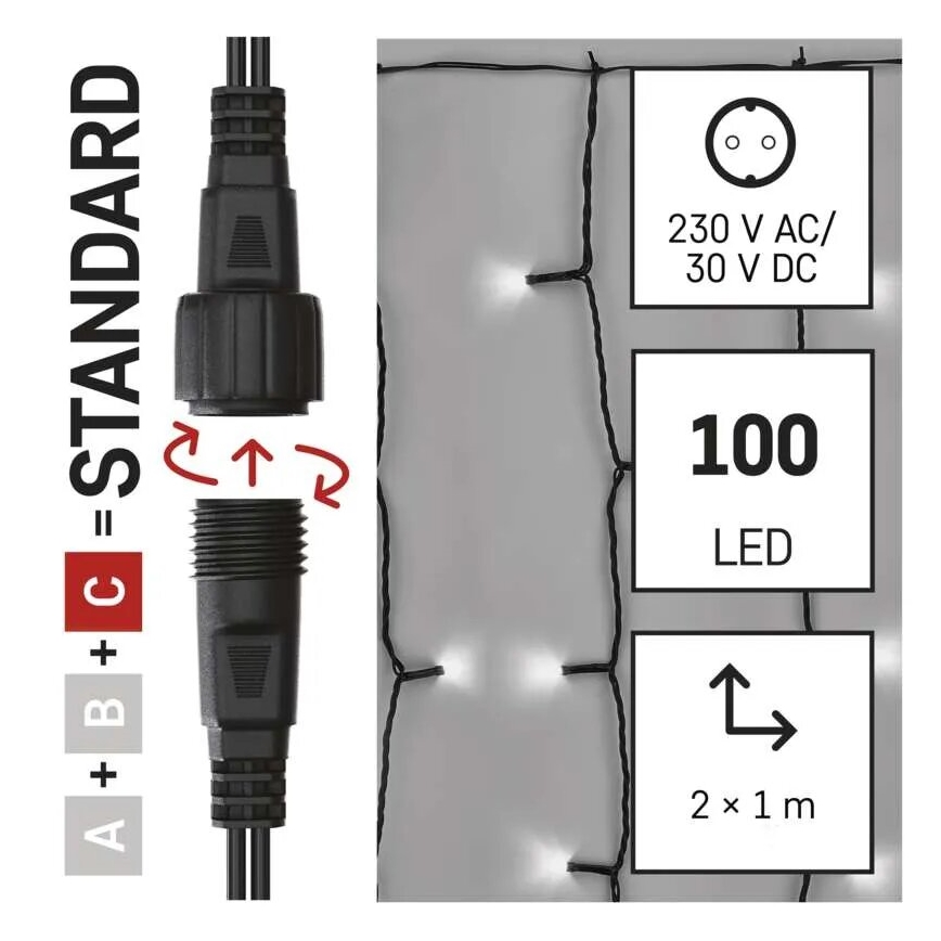 Instalație LED de Crăciun de exterior 100xLED/1x2m IP44 alb rece