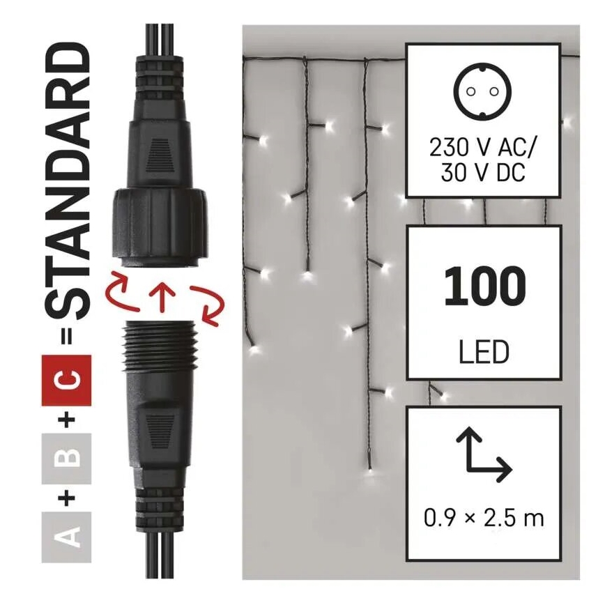 Instalație LED de Crăciun de exterior 100xLED/2,5x0,9m IP44 alb rece