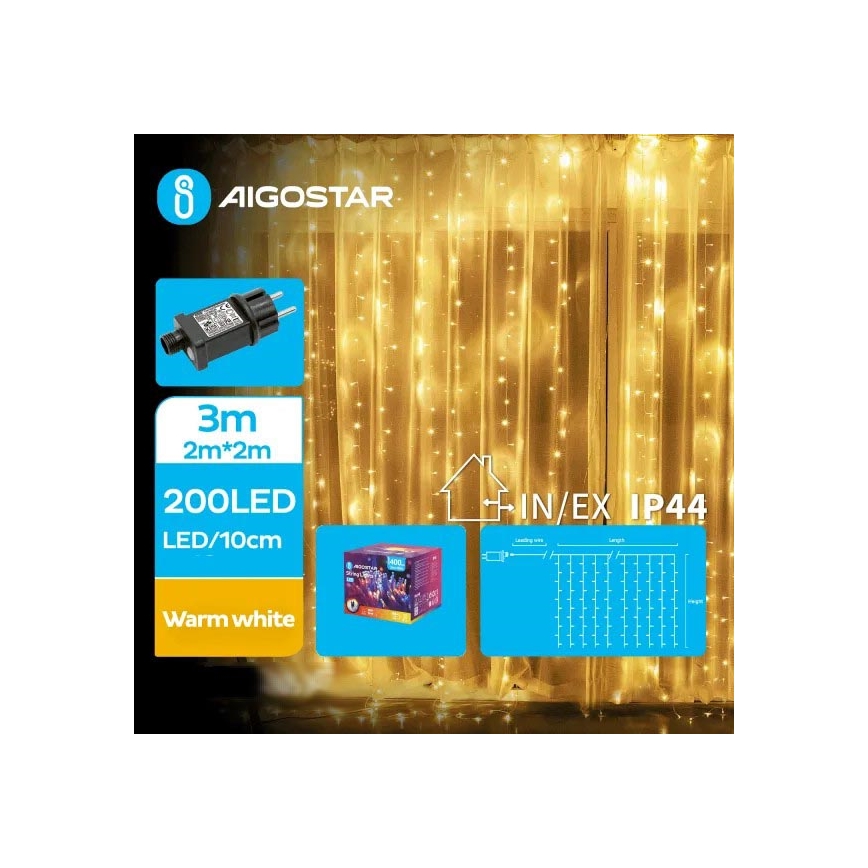 Instalație LED de Crăciun de exterior 200xLED/8 funcții 5x2m IP44 alb cald Aigostar