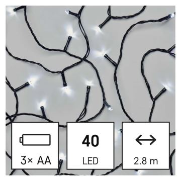 Instalație LED de Crăciun de exterior 40xLED/3xAA 3,3m IP44 alb rece