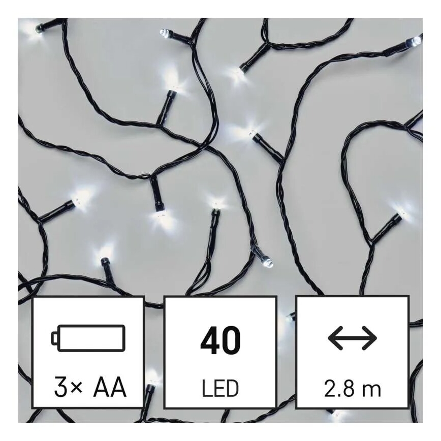 Instalație LED de Crăciun de exterior 40xLED/3xAA 3,3m IP44 alb rece