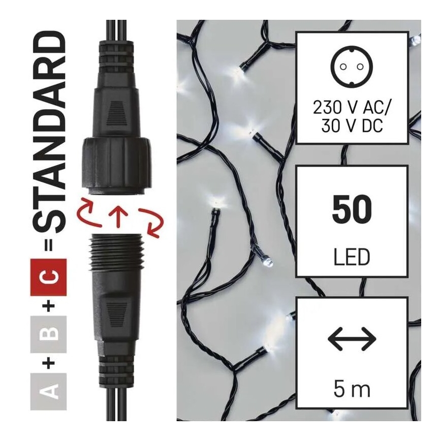 Instalație LED de Crăciun de exterior 50xLED/5m IP44 alb rece