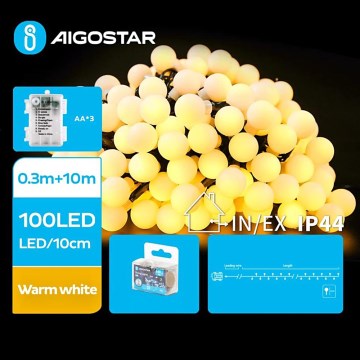 Instalație LED de Crăciun de exterior Aigostar 100xLED/3xAA/8 funcții 5,3 m IP44 alb cald