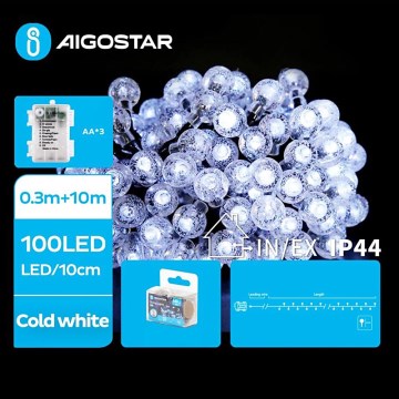 Instalație LED de Crăciun de exterior Aigostar 100xLED/3xAA/8 functions 10,3 m IP44 alb rece