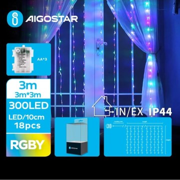 Instalație LED de Crăciun de exterior Aigostar 300xLED/8 funcții 3xAA 6x3m IP44 multicolor