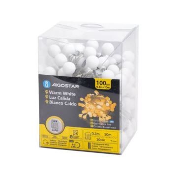 Instalație LED de Crăciun de exterior Aigostar 100xLED/3xAA/8 funcții 5,3 m IP44 alb cald