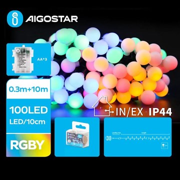 Instalație LED RGBY de Crăciun de exterior Aigostar 100xLED/3xAA/8 funcții 10,3 m IP44