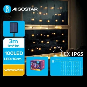 Instalație LED solară de Crăciun 100xLED/8 funcții 4x1m IP65 alb cald Aigostar