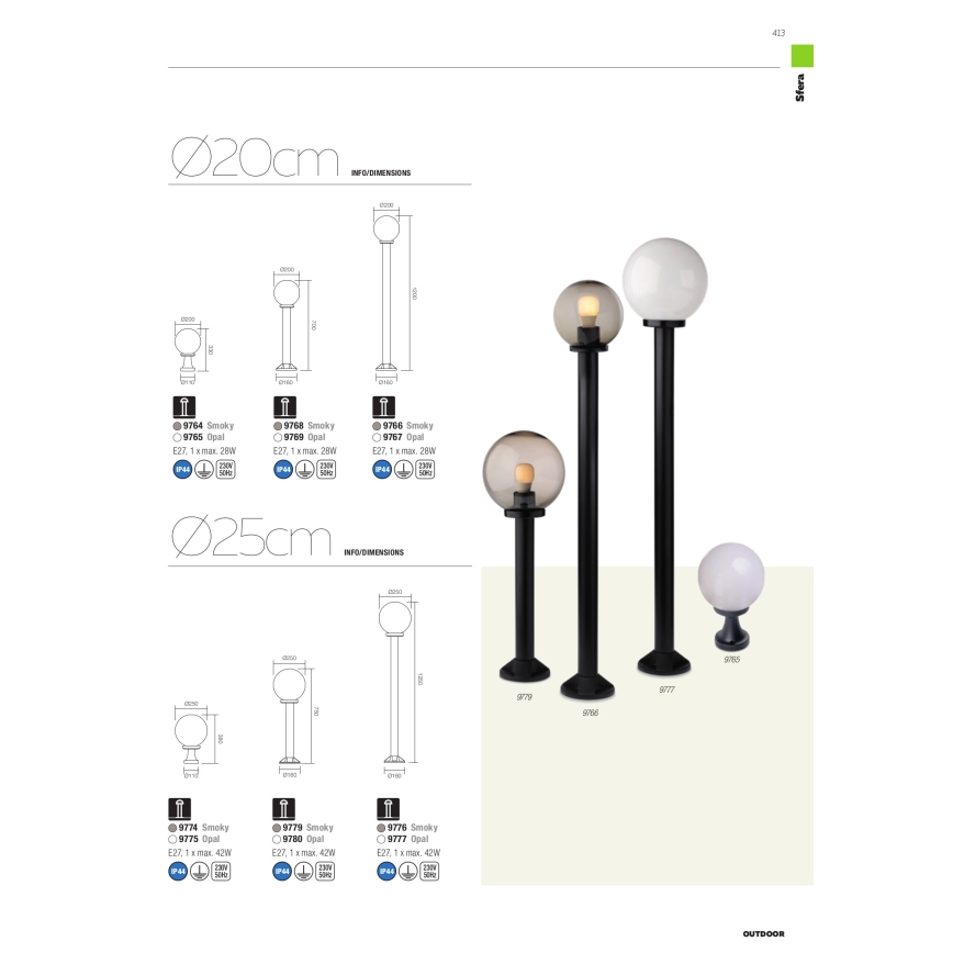 Lampă de exterior SFERA 1xE27/42W/230V IP44 25x125 cm maro Redo 9776