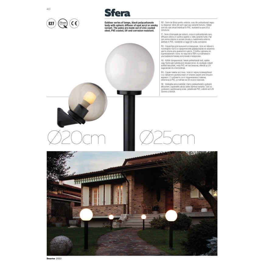 Lampă de exterior SFERA 1xE27/42W/230V IP44 25x75 cm albă Redo 9779