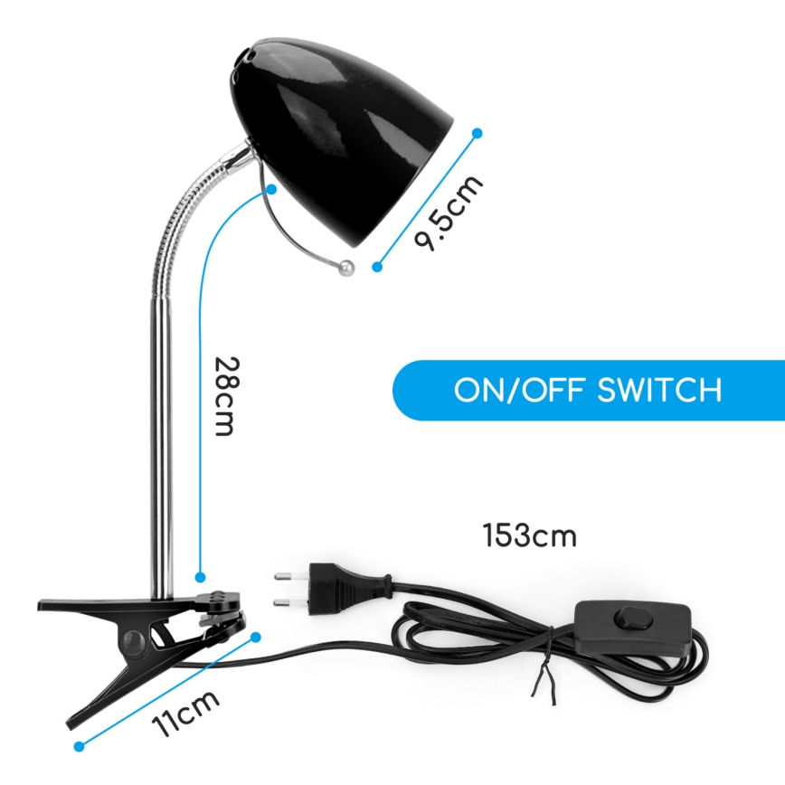 Lampă de masă cu clemă 1xE27/11W/230V neagră/crom Aigostar