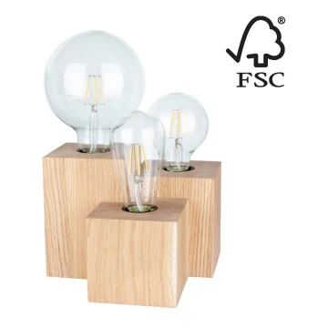 Lampă de masă VINCENT 3xE27/15W/230V stejar – certificat FSC