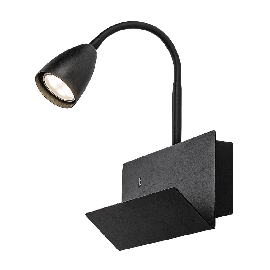 Lampă de perete cu raft și port USB Rabalux 1xGU10/25W/230V negru