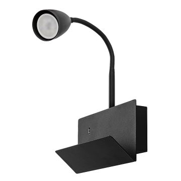 Lampă de perete cu raft și port USB Rabalux 1xGU10/25W/230V negru