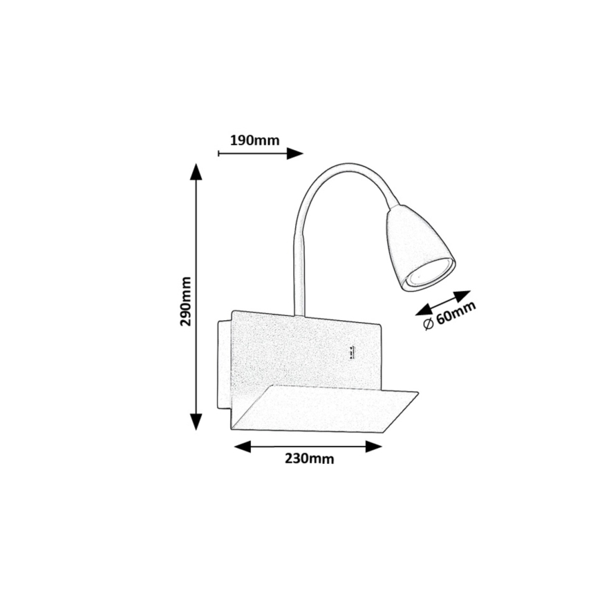 Lampă de perete cu raft și port USB Rabalux 1xGU10/25W/230V alb