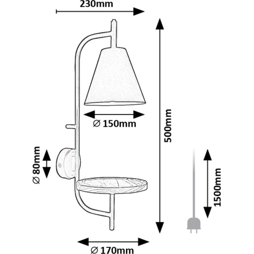 Lampă de perete cu raft Rabalux 1xE27/15W/230V fag