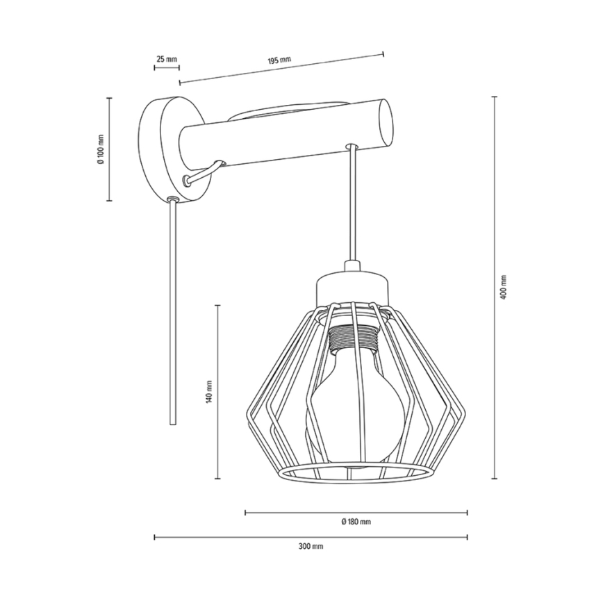 Lampă de perete MUG 1xE27/15W/230V pin – certificat FSC