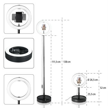 Lampă LED circulară dimabilă cu trepied LED/9,2W/5V d. 26,5 cm Hama + telecomandă