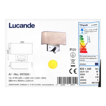 Lampă LED de perete VIRVE 1XLED/13,4W/230V + 1xLED/3,4W/230V Lucande