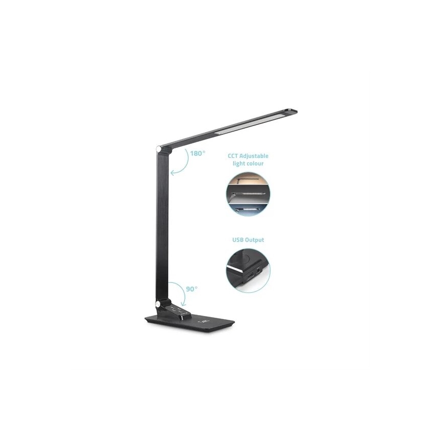 Lampă LED dimabilă de masă cu USB LED/7W/230V 3000K/4000K/5500K negru