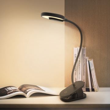 Lampă LED reîncărcabilă dimabilă de masă cu clemă Aigostar LED/2,5W/5V 1800mAh negru