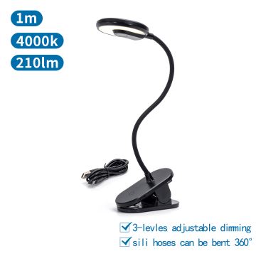 Lampă LED reîncărcabilă dimabilă de masă cu clemă Aigostar LED/2,5W/5V 1800mAh negru