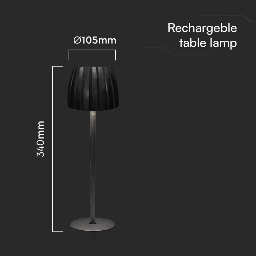 Lampă LED tactilă reîncărcabilă dimabilă de masă LED/2,7W/5V 3000/4000/6000K 1800 mAh negru