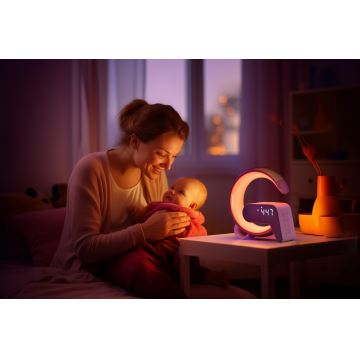 Lampă LED RGB dimabilă cu ceas deșteptător și încărcare Qi 30W/230V auriu