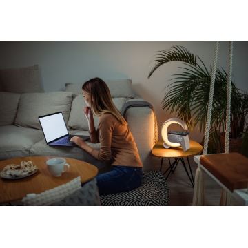 Lampă LED RGB dimabilă cu ceas deșteptător și încărcare Qi 30W/230V auriu