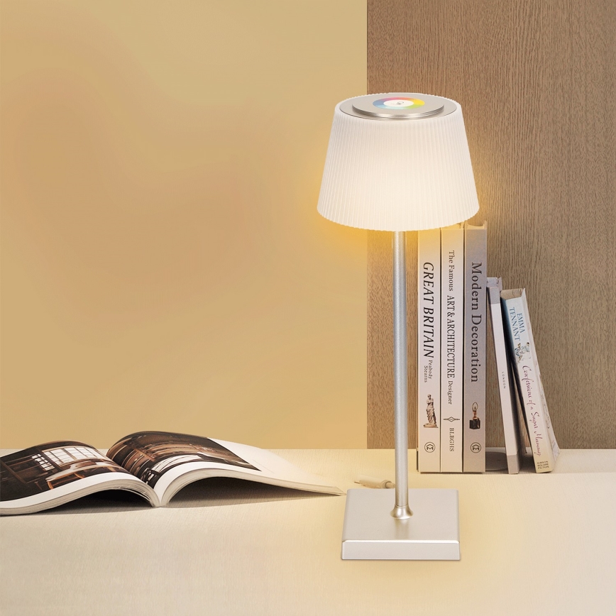 Lampă LED RGBW reîncărcabilă dimabilă de exterior de masă Aigostar LED/4W/5V 3600mAh alb/crom IP54