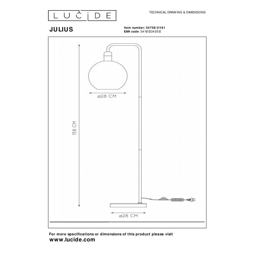 Lampadar Lucide 34738/01/61 JULIUS 1xE27/40W/230V