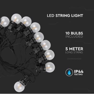 Lanț LED de exterior STRING 5m 10xLED/0,4W/24/230V 3000K IP44