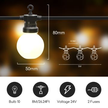 Lanț LED decorativ de exterior 10xLED/8m IP44 alb cald Aigostar