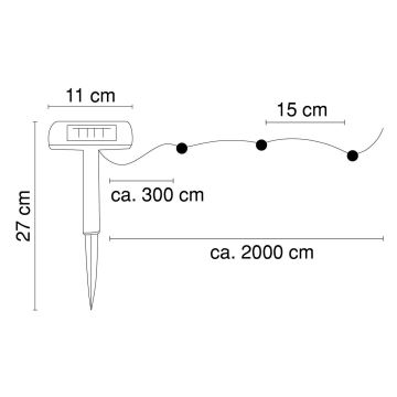 Lanț LED solar 20 m 120xLED/2,4V IP44 Globo 33700-120