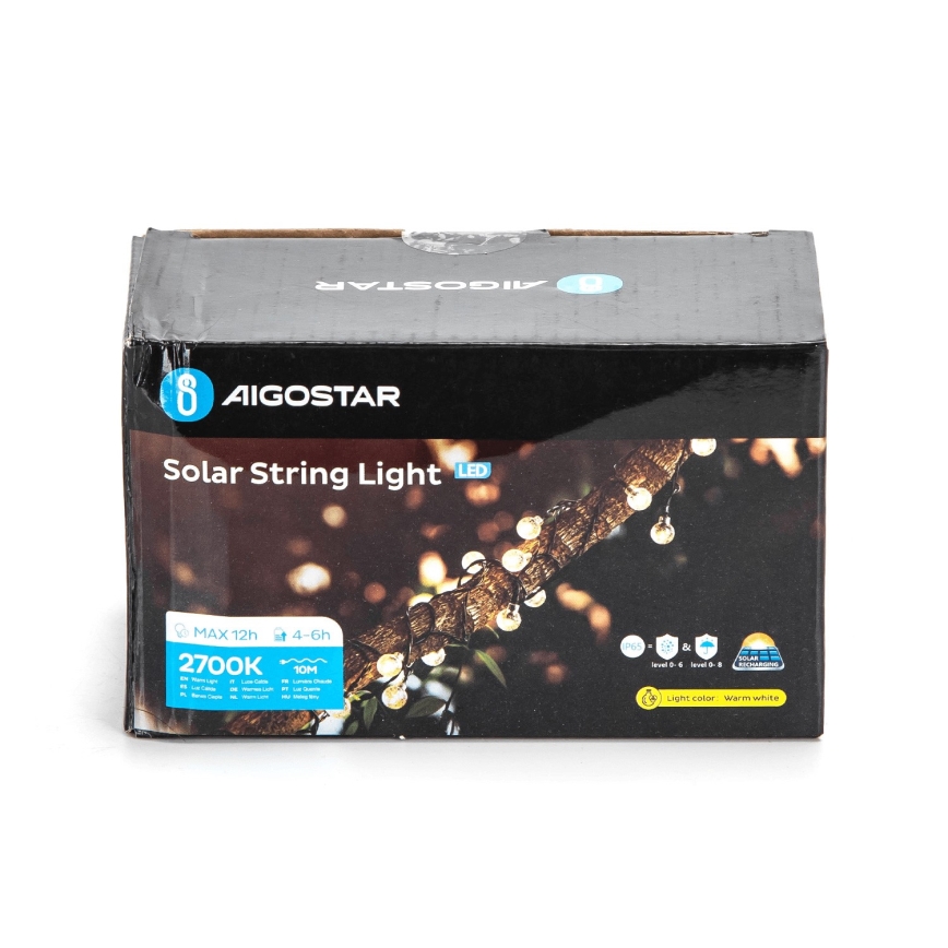 Lanț LED solar decorativ 50xLED/8 funcții 12m IP65 alb cald Aigostar