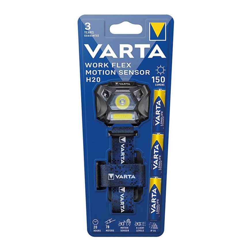 Lanternă frontală LED dimabilă cu senzor Varta 18648101421 WORK FLEX LED/3xAAA IP54