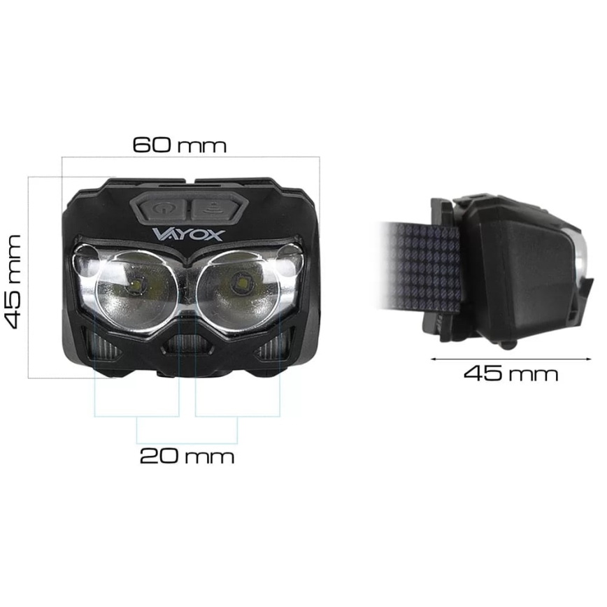 LED Dimmable rechargeable headlamp with sensor 2xLED/5W/5V/3xAAA IP65 500 lm 10,5 h 1200 mAh