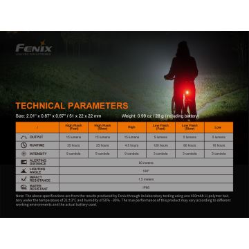 Lanternă LED reîncărcabilă pentru bicicletă LED/USB IP66 15 lm 120 de ore Fenix BC05RV20